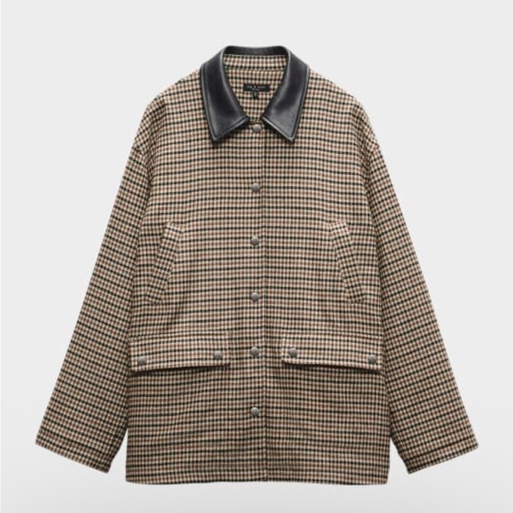 Rag & Bone Houndstooth Jacket With Leather Collar - image 1